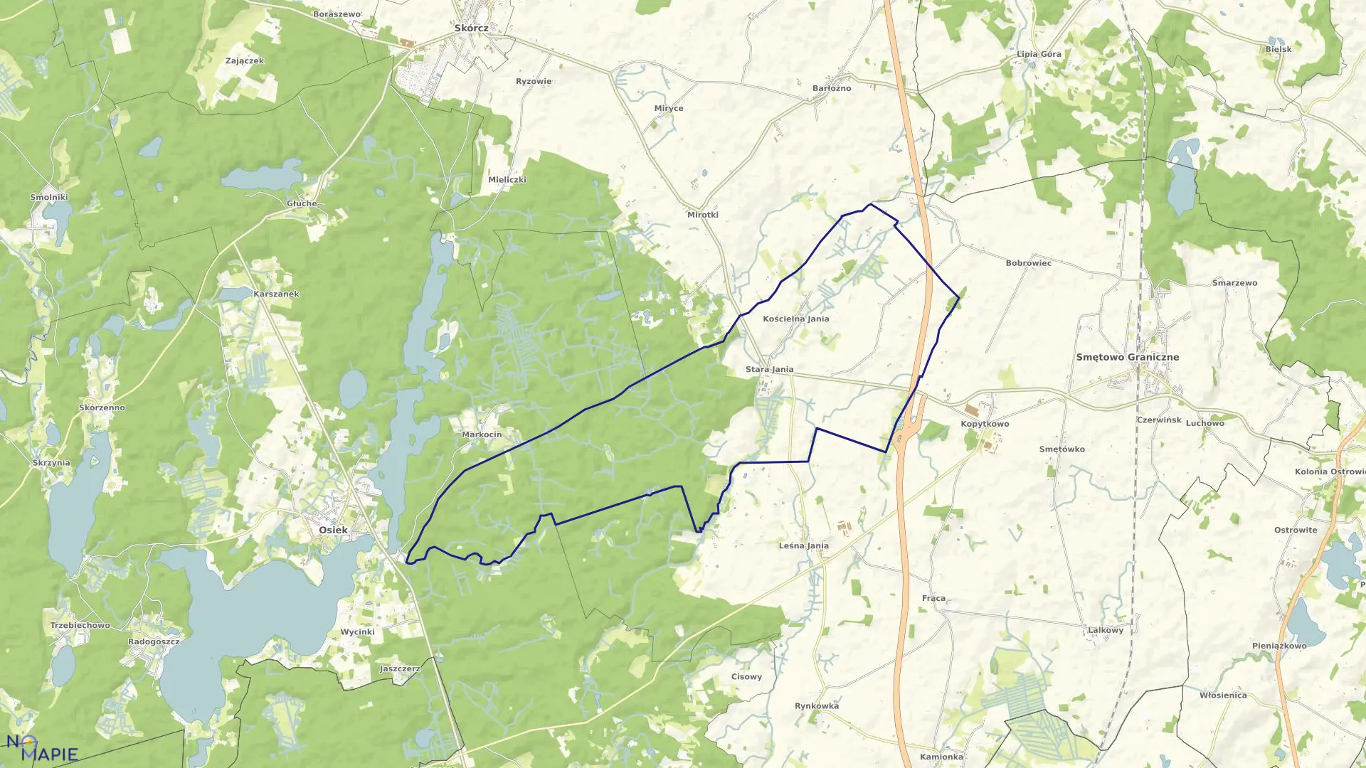 Mapa obrębu Kościelna Jania w gminie Smętowo Graniczne